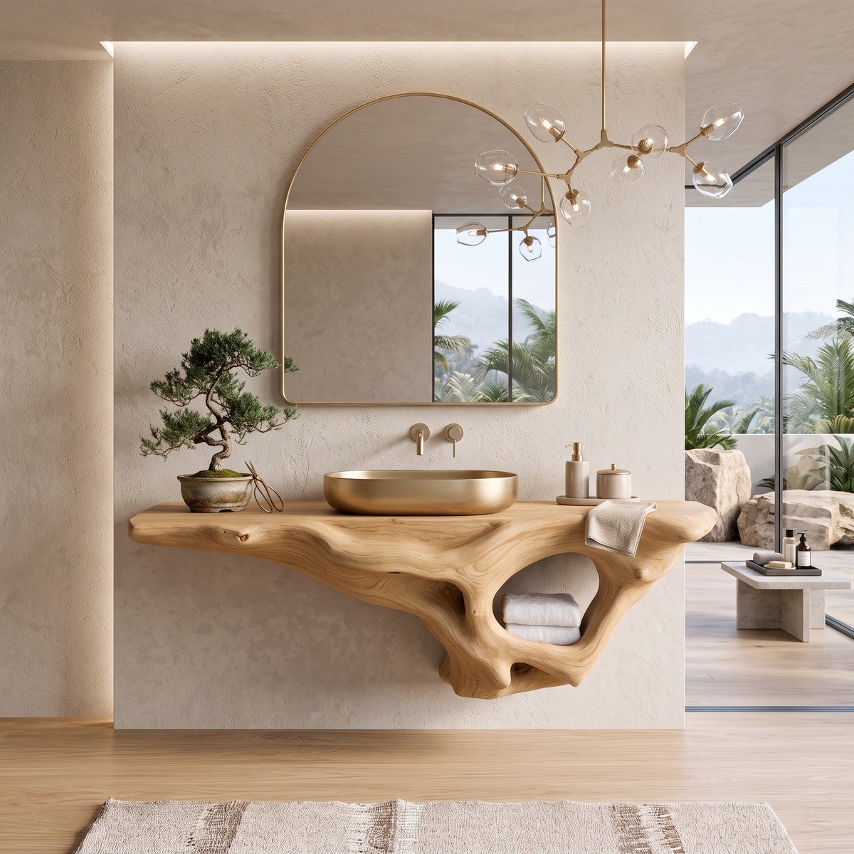 Mid-Century Live Edge Solid Wood Bathroom Vanity Shelf - Image 5
