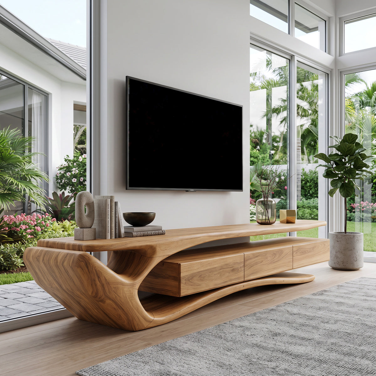 Sculptural Solid Wood TV Stand with Storage Drawers - Image 5