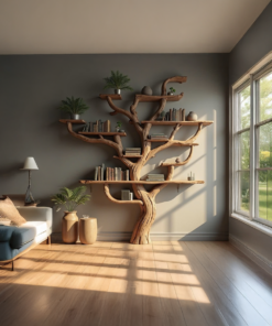 Alternative view of Wall Mounted Tree Branch Corner Bookshelf in Natural Wood