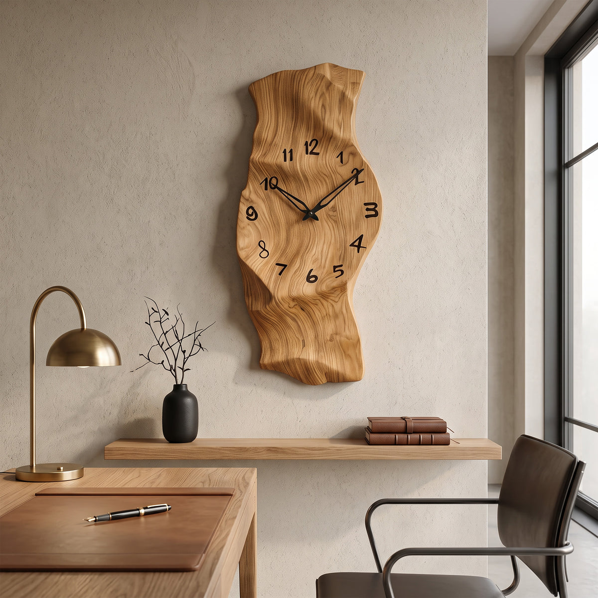Vertical Solid Wood Sculptural Wall Clock with Organic Curves - Image 4