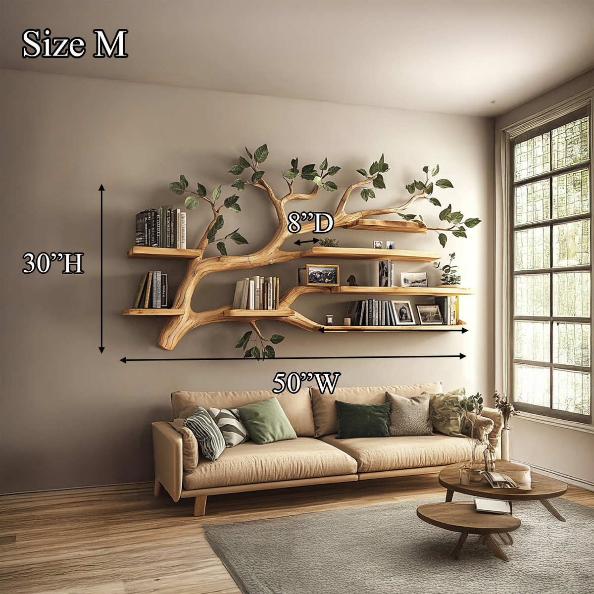 Rustic Tree Branch Floating Wall Shelf for Office or Reading Corner - Image 8