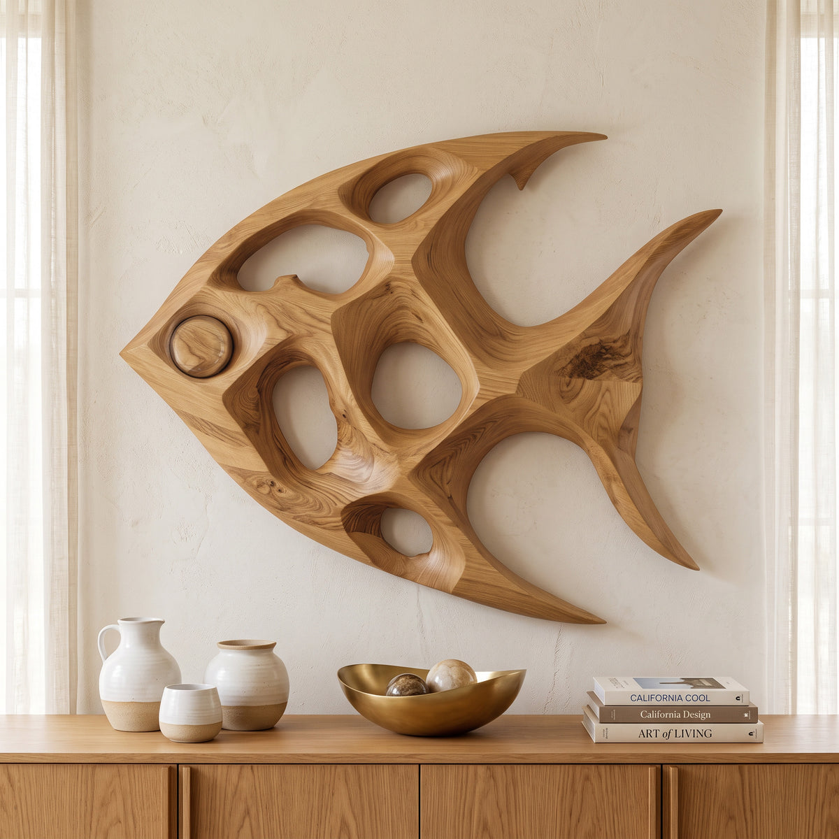 Fish Inspired Sculptural Solid Wood Wall Art with Open Voids - Image 5
