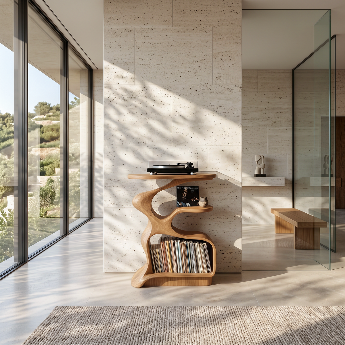Mid-Century Solid Wood Record Player Stand for Living Room - Image 5