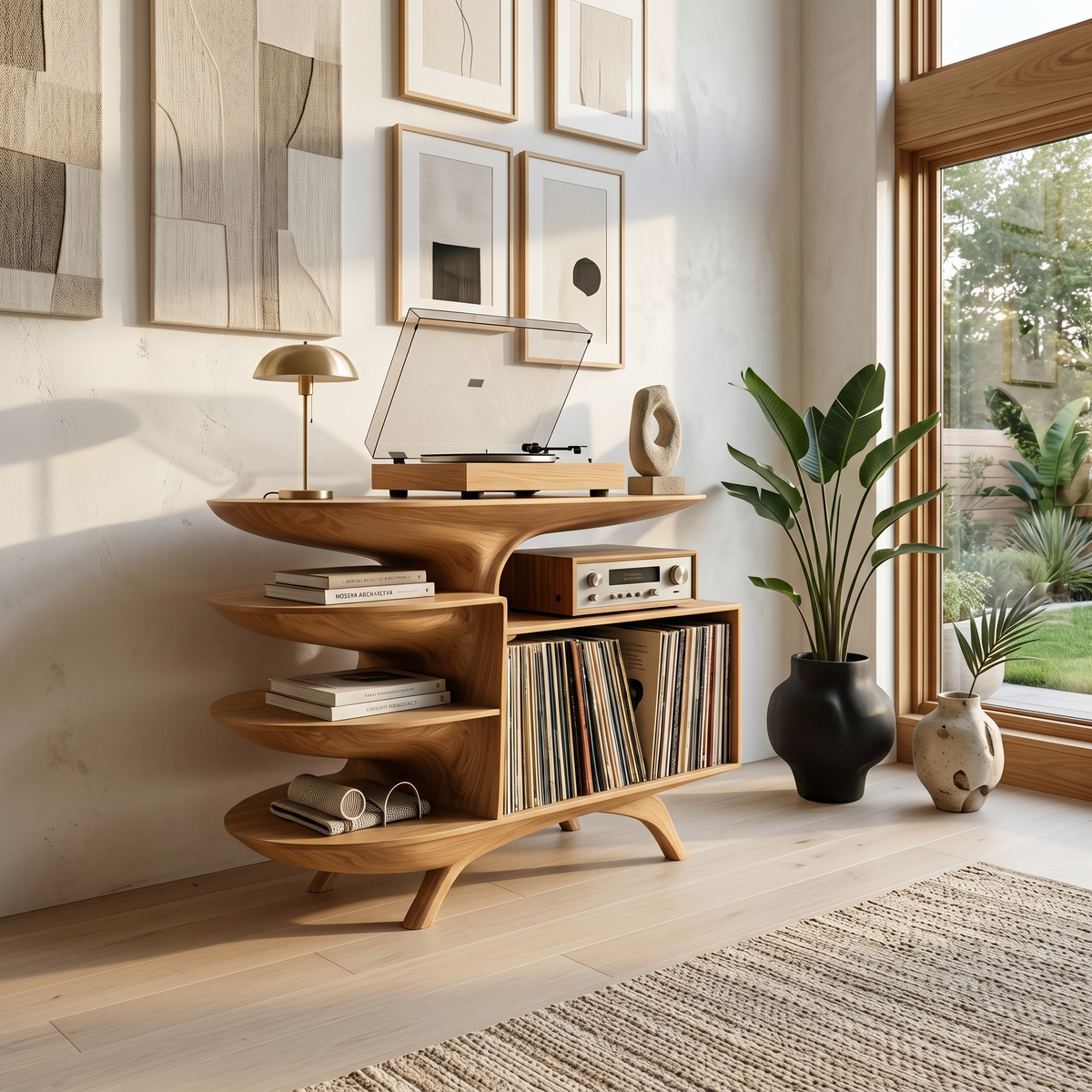 Modern Reclaimed Tamarind Wood Record Player Stand for Bedroom - Image 5