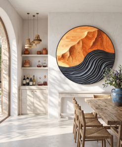 Alternative view of Hand-Carved Solid Hardwood Wave Wall Sculpture, Mid-Century Style