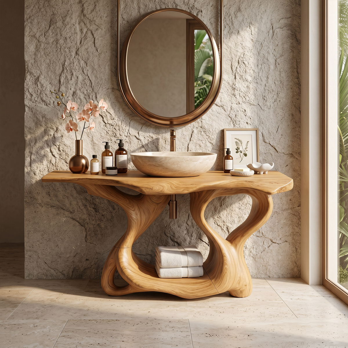 Rustic Solid Wood Bathroom Vanity with Waterproof PU Finish - Image 5