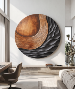 Alternative view of Carved 3D Wood Wall Art Panel for Bedroom with Tidal Folds