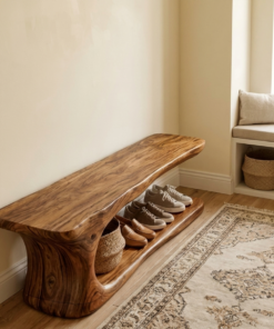 Alternative view of Rustic Live Edge Solid Wood Shoe Bench for Entryway