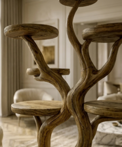 Alternative view of Rustic Solid Wood Cat Tree with Curved Trunk and Tiered Platforms