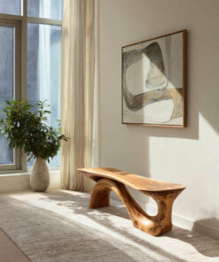 Sculptural Solid Wood Bench with Organic Curves for Living Room