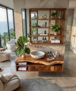 Alternative view of Rustic Live Edge Wall-Mounted Bathroom Vanity in Solid Wood