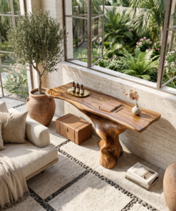 Alternative view of Mid-Century Modern Solid Wood Console Table with Tapered Legs