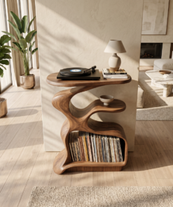 Alternative view of Mid-Century Solid Wood Record Player Stand for Living Room