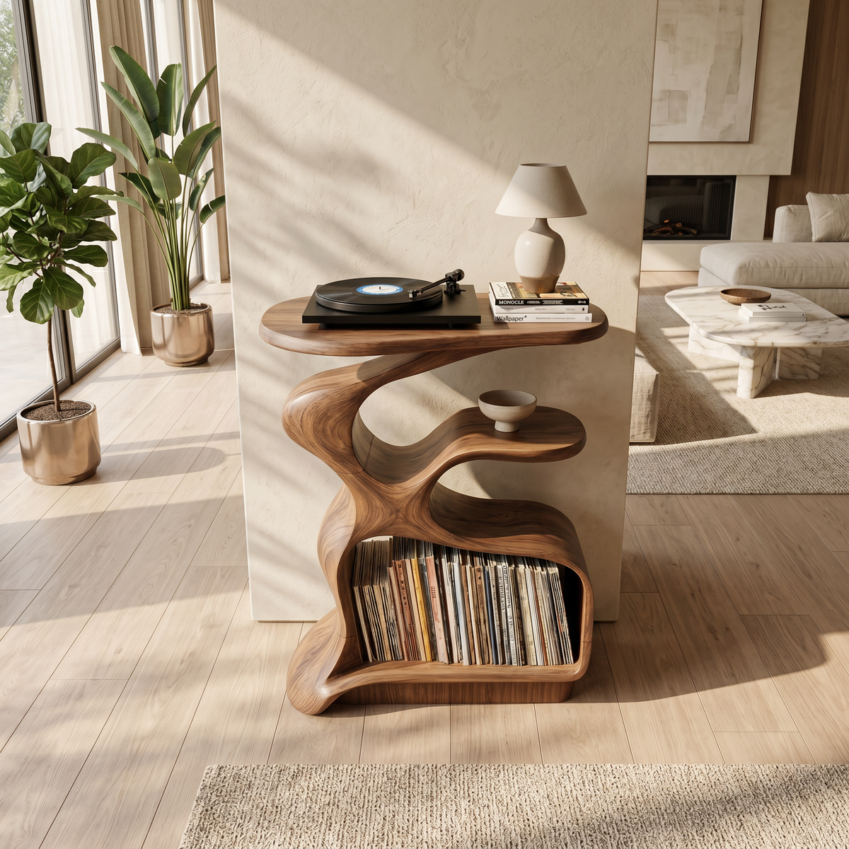 Mid-Century Solid Wood Record Player Stand for Living Room - Image 2