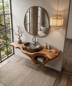 Alternative view of Mid-Century Live Edge Solid Wood Bathroom Vanity Shelf