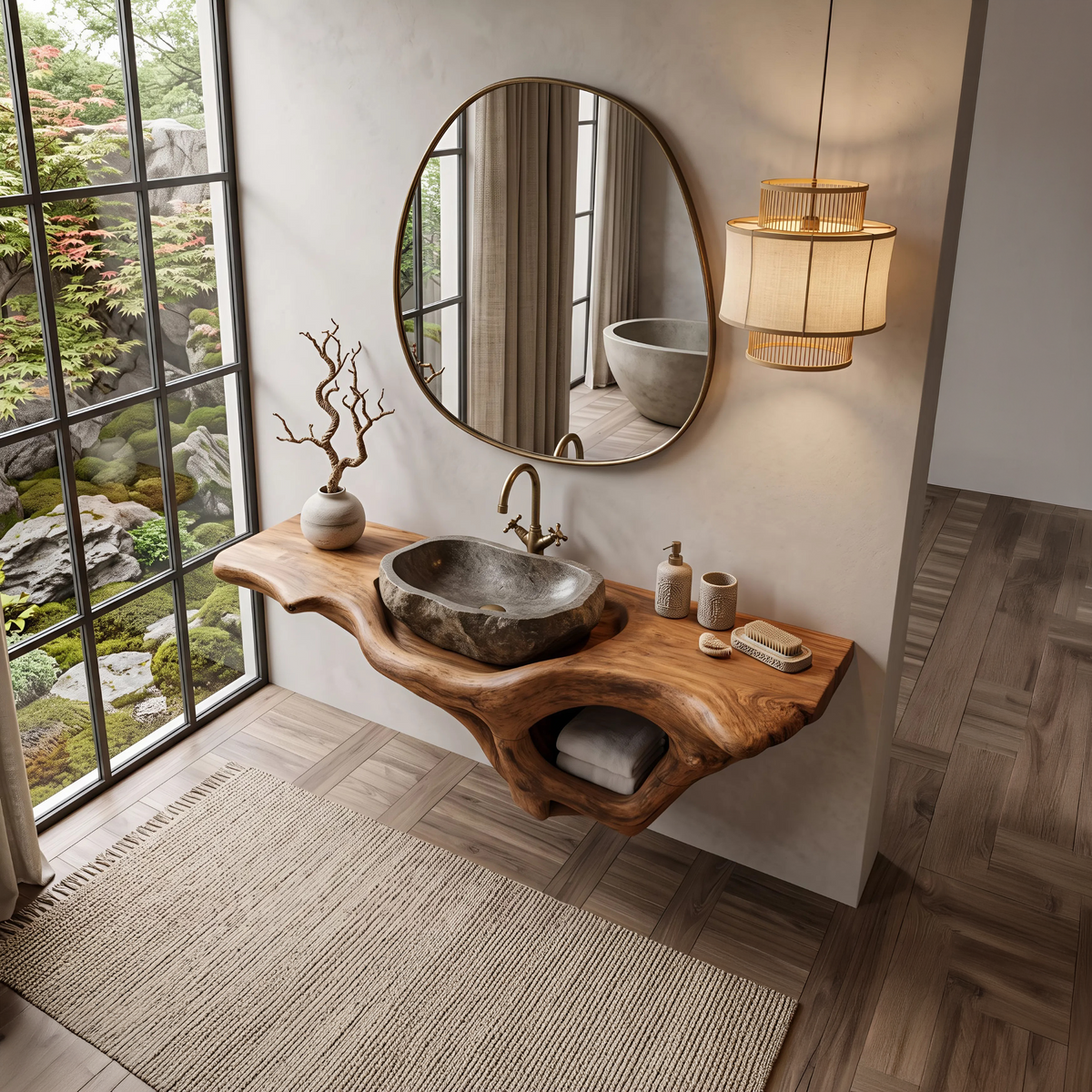 Mid-Century Live Edge Solid Wood Bathroom Vanity Shelf - Image 2