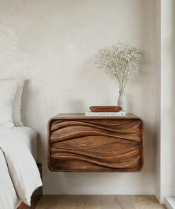 Alternative view of Floating Wall Mounted Nightstand with Carved Wave Drawer