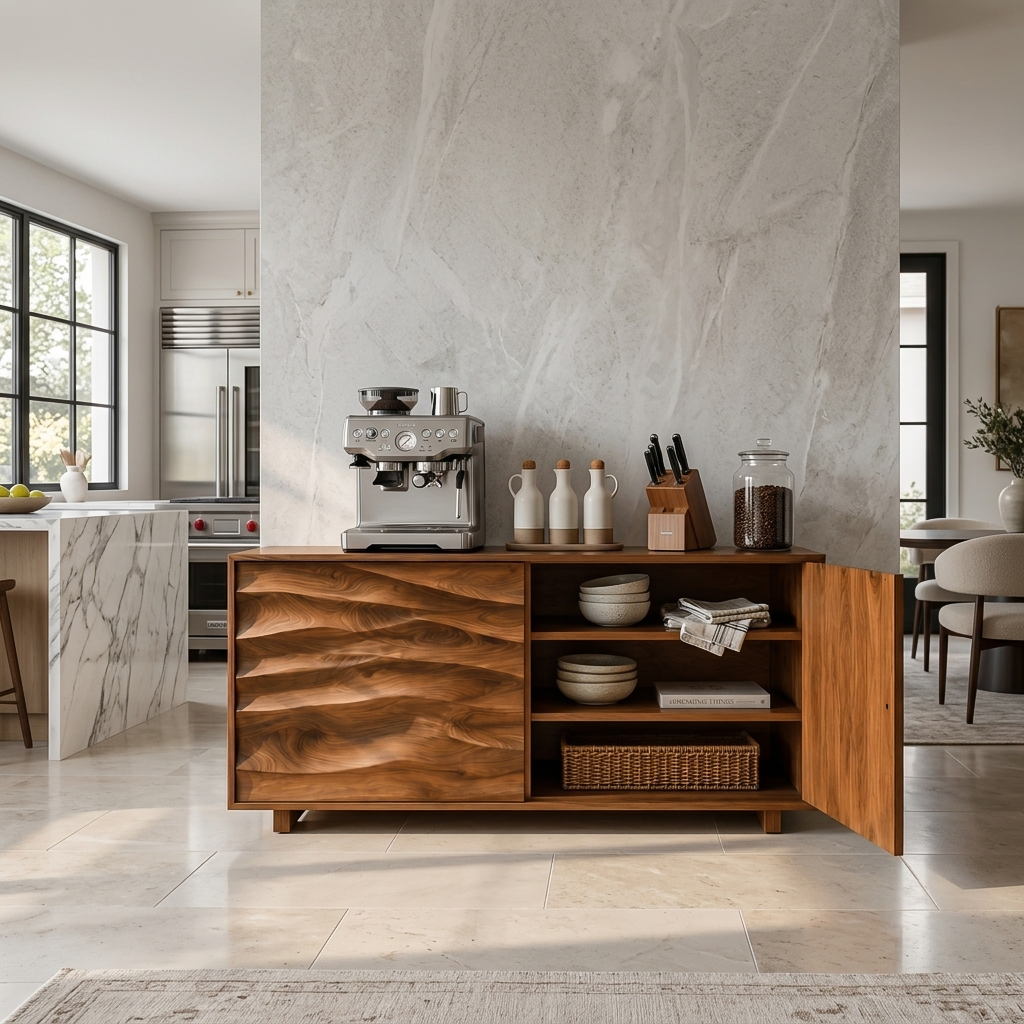 Wave Carved Solid Wood Sideboard with Sculpted Front Panels - Image 5