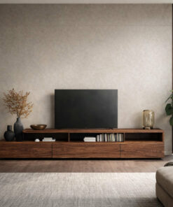 Alternative view of Low Solid Wood TV Console with Open Shelves and Cabinets