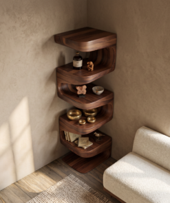 Alternative view of Modern Corner Wave Bookshelf in Solid Wood with Tiered Shelves