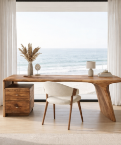Alternative view of Solid Wood Desk with Drawers and Curved Sculptural Base
