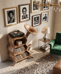 Alternative view of Hardwood Record Player Stand with Minimalist Cube Profile