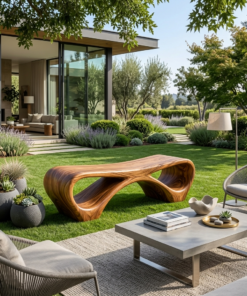 Alternative view of Curved Loop Solid Wood Outdoor Bench for Garden and Patio