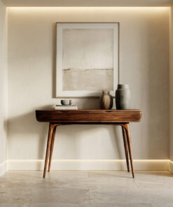 Alternative view of Mid-Century Solid Wood Console Table with Slim Drawer and Tapered Legs
