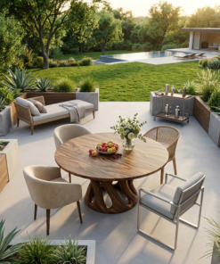 Alternative view of Solid Wood Round Dining Table with Intertwined Sculptural Pedestal