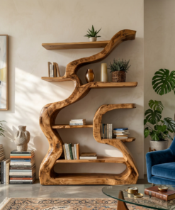 Alternative view of Organic Freestanding Solid Wood Bookshelf with Fluid Curves