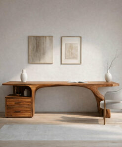 Alternative view of Live Edge Solid Wood Waterfall Desk with Matching Drawer Unit