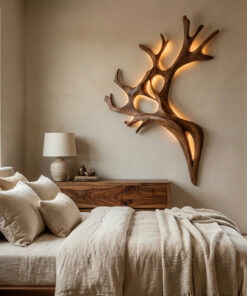 Alternative view of Sculptural Solid Wood Branch Wall Light with Warm Backlighting