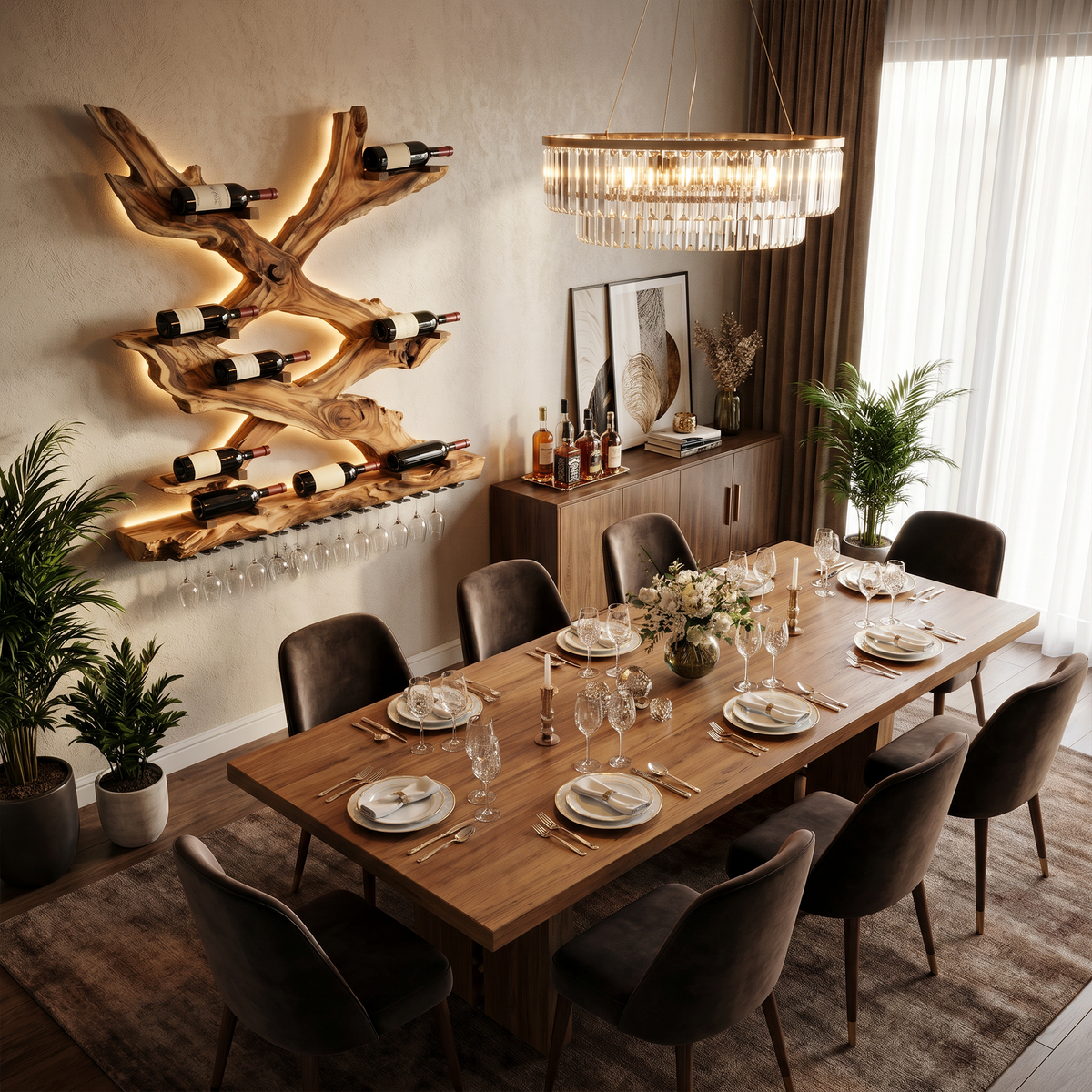 Monkeypod Wood Wall Wine Rack with Mid-Century Rustic Style - Image 2
