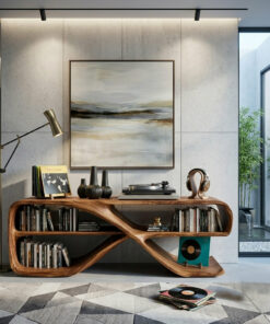 Alternative view of Modern Organic Wave Console Table in Solid Wood with Open Shelves