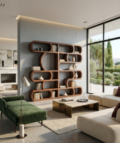 Alternative view of Modern Sculptural Solid Wood Bookshelf with Symmetrical Curves