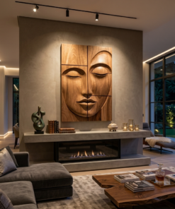 Alternative view of Carved Solid Wood Buddha Face Wall Art Panels