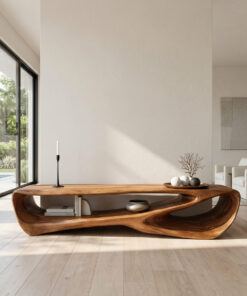 Alternative view of Curved Solid Wood Low TV Console with Open Center