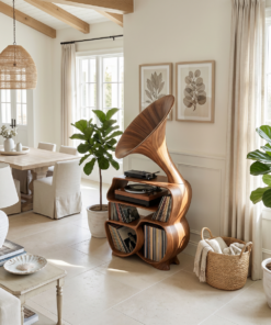 Alternative view of Tall Mid-Century Solid Wood Record Player Stand with Cube Profile