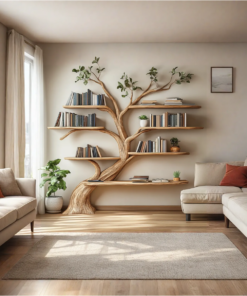 Alternative view of Driftwood Branch Floating Wall Shelf with Tree Design