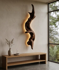 Alternative view of Rustic Organic Solid Wood Wall Lamp Sculpture with Ambient Glow
