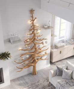 Alternative view of Rustic Pine Tree Wall Shelf with Carved Wood Branches