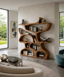 Alternative view of Organic Carved Solid Wood Bookshelf with Open Compartments