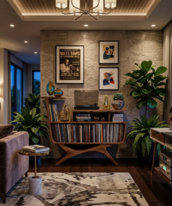 Alternative view of Modern Open Frame Solid Wood Record Player Stand with Vinyl Storage