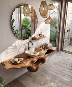 Alternative view of Farmhouse Solid Wood Bathroom Vanity Shelf with Waterproof Finish