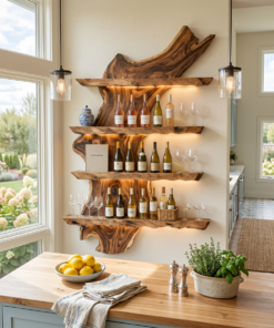 Alternative view of Monkey Pod Wood Wall Wine Rack in Mid-Century Style