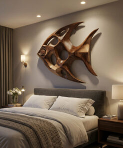 Alternative view of Fish Inspired Sculptural Solid Wood Wall Art with Open Voids