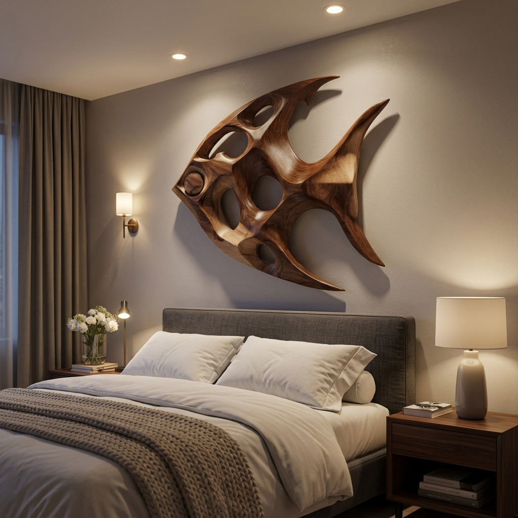 Fish Inspired Sculptural Solid Wood Wall Art with Open Voids - Image 2