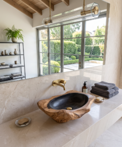 Alternative view of Hand-Carved Solid Hardwood Vessel Sink with Water-Resistant Seal