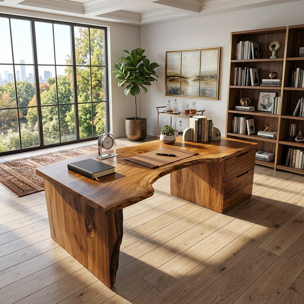 Organic Live Edge Solid Wood Desk with Built-In Drawers - Image 3