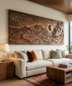 Alternative view of Hand-Carved Solid Wood Eclipse Wall Art with LED Backlight